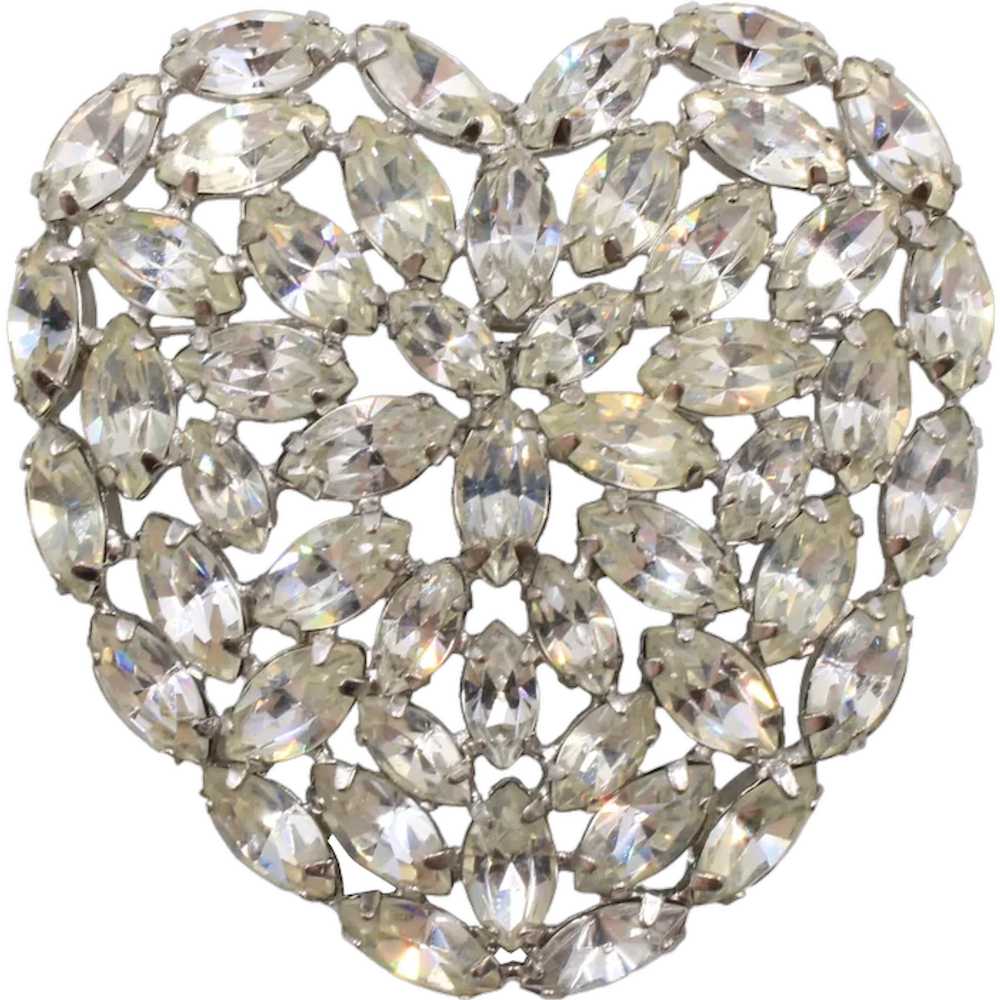 Brooch Pin Rhinestone Heart Figural - image 1