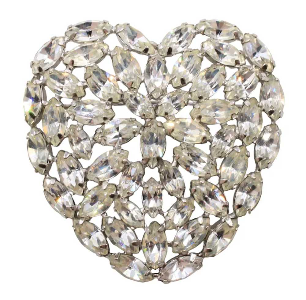 Brooch Pin Rhinestone Heart Figural - image 2