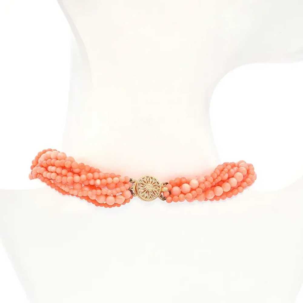 Vintage 14K Yellow Gold Salmon Coral Beaded Multi… - image 5