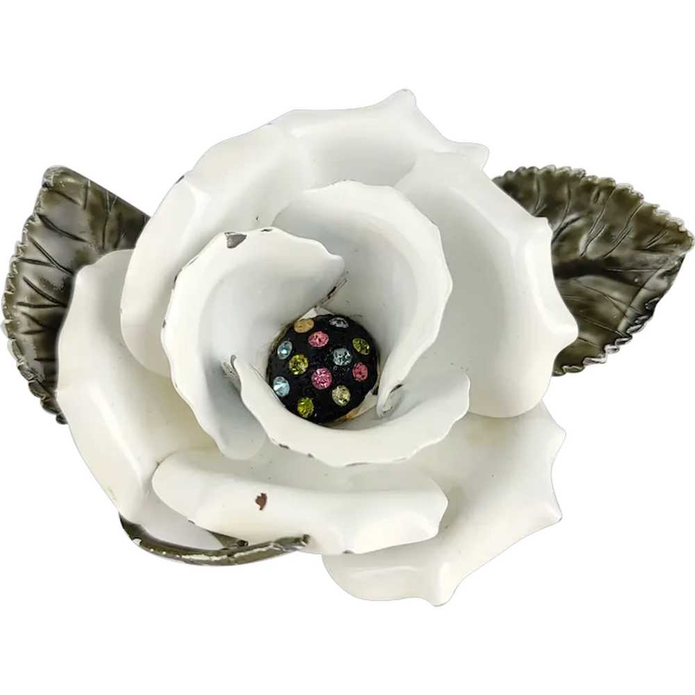 Huge Enamel Rose Brooch ~ Unique Corsage ~ Rhines… - image 1