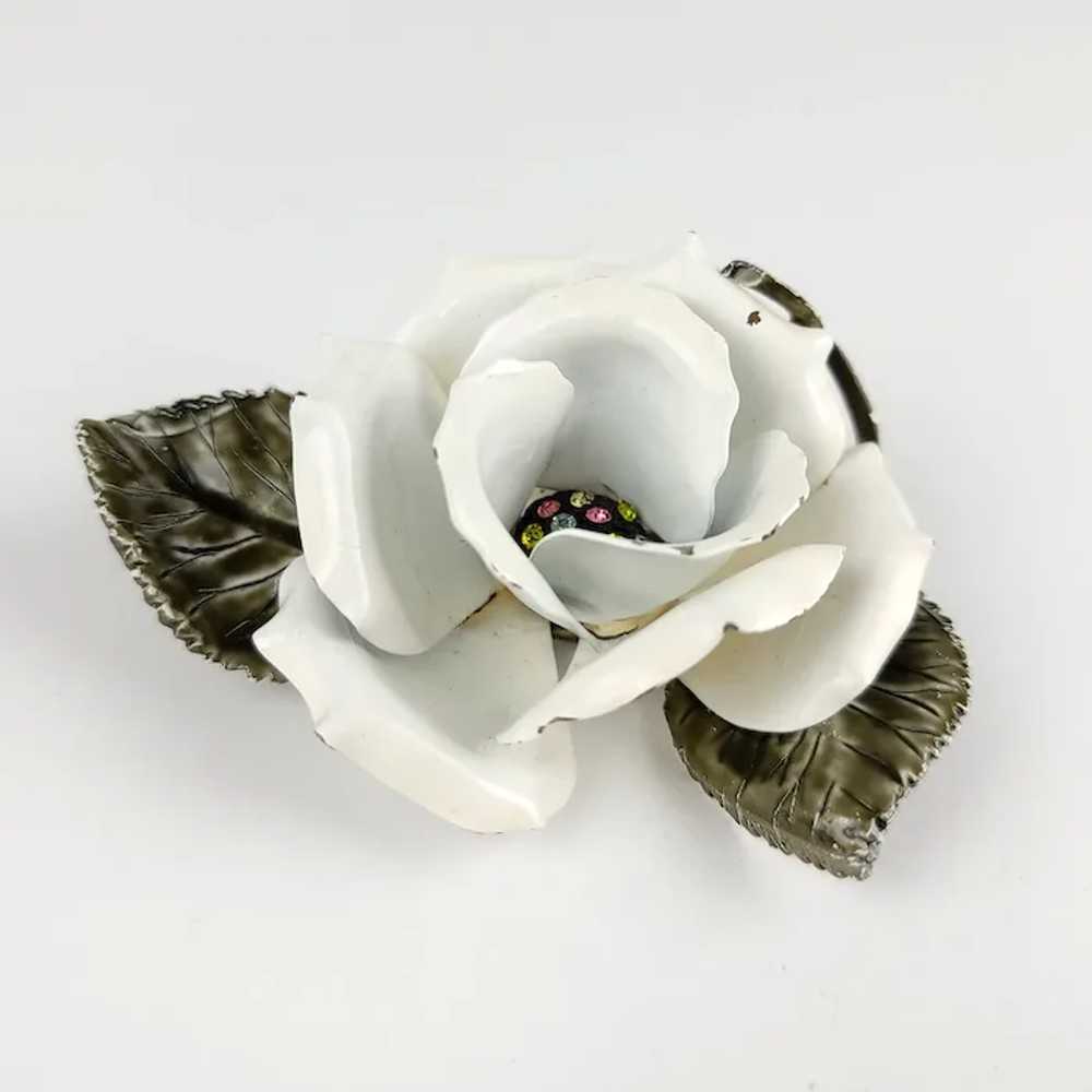 Huge Enamel Rose Brooch ~ Unique Corsage ~ Rhines… - image 2