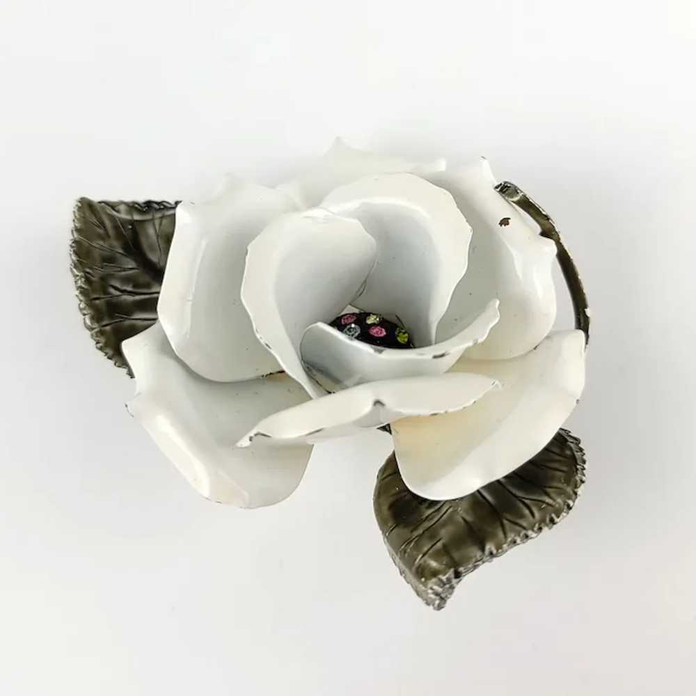 Huge Enamel Rose Brooch ~ Unique Corsage ~ Rhines… - image 3