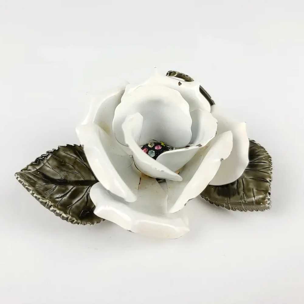 Huge Enamel Rose Brooch ~ Unique Corsage ~ Rhines… - image 4