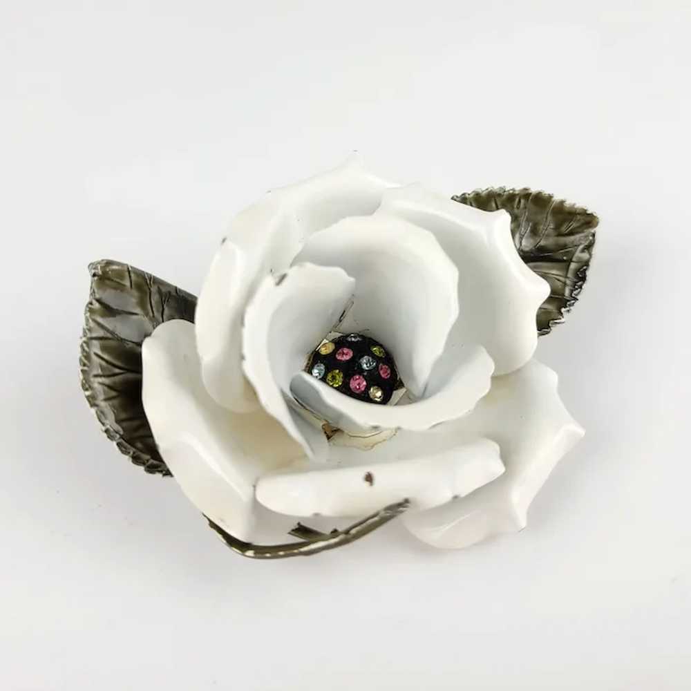 Huge Enamel Rose Brooch ~ Unique Corsage ~ Rhines… - image 9