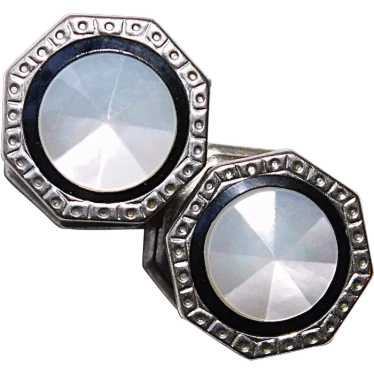 Art Deco Faceted Mother of Pearl Black Celluloid … - image 1