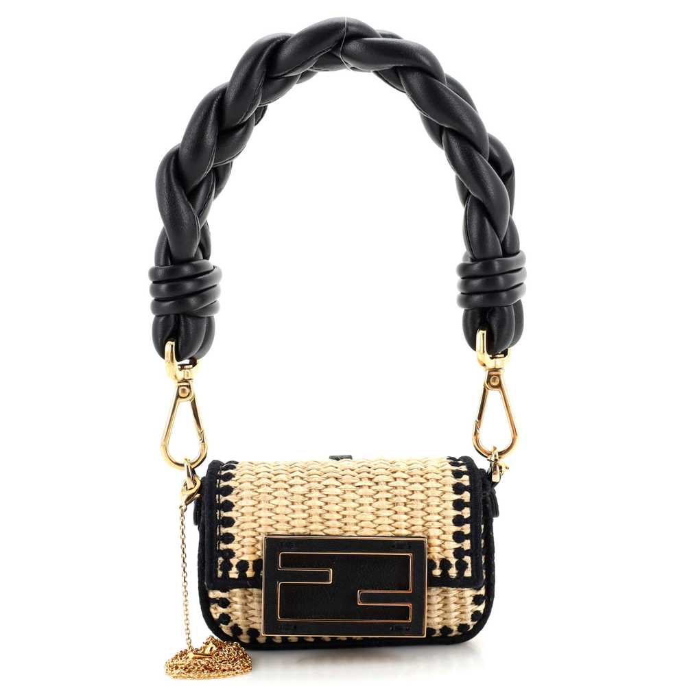 FENDI Chain Baguette Charm Bag Raffia and Leather… - image 1
