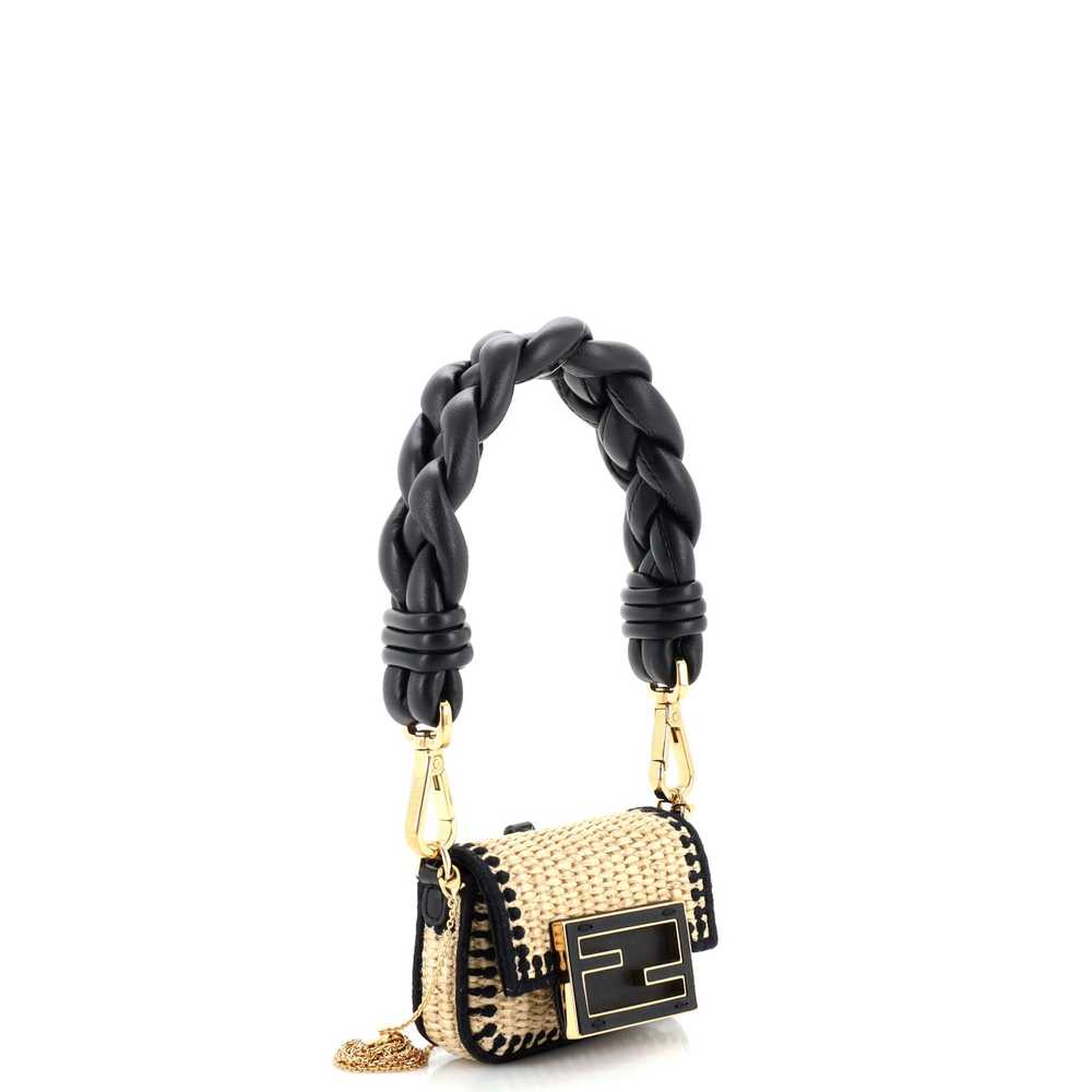 FENDI Chain Baguette Charm Bag Raffia and Leather… - image 2