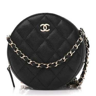 CHANEL Caviar Quilted Round Clutch With Chain Blac