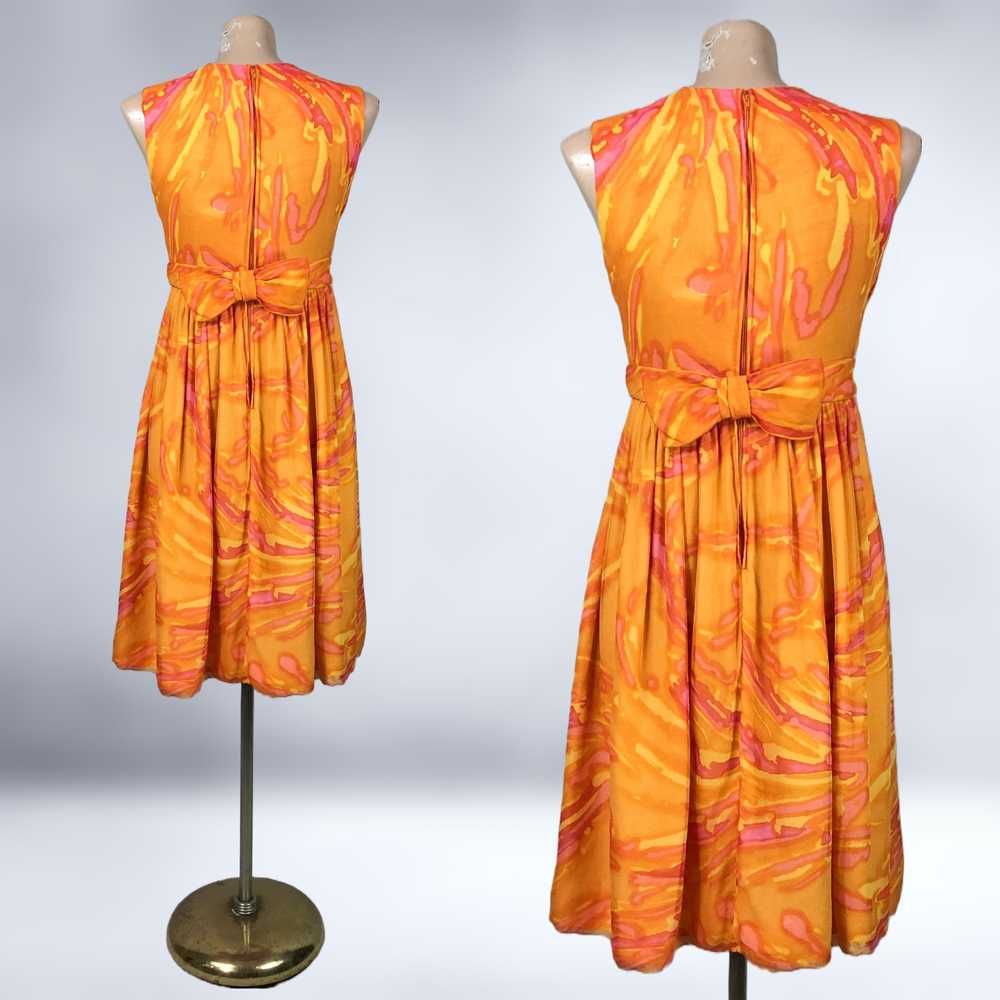 60s vintage Sheer Psychedelic Orange & Pink Swirl… - image 10