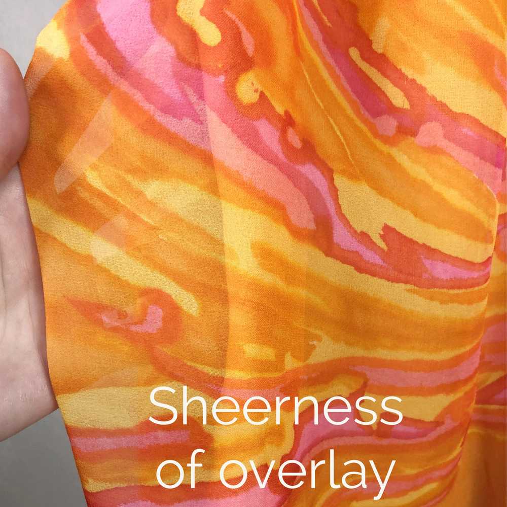 60s vintage Sheer Psychedelic Orange & Pink Swirl… - image 1