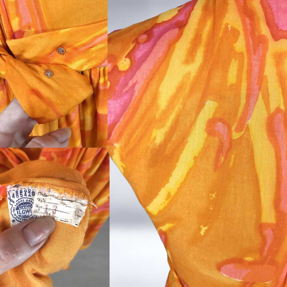 60s vintage Sheer Psychedelic Orange & Pink Swirl… - image 2