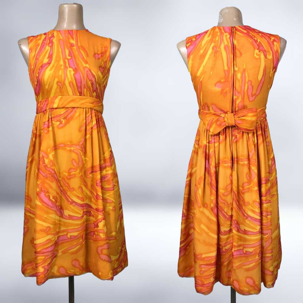 60s vintage Sheer Psychedelic Orange & Pink Swirl… - image 3