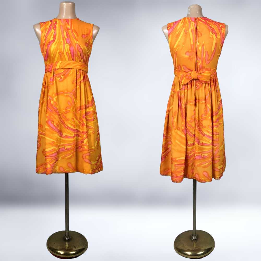 60s vintage Sheer Psychedelic Orange & Pink Swirl… - image 4