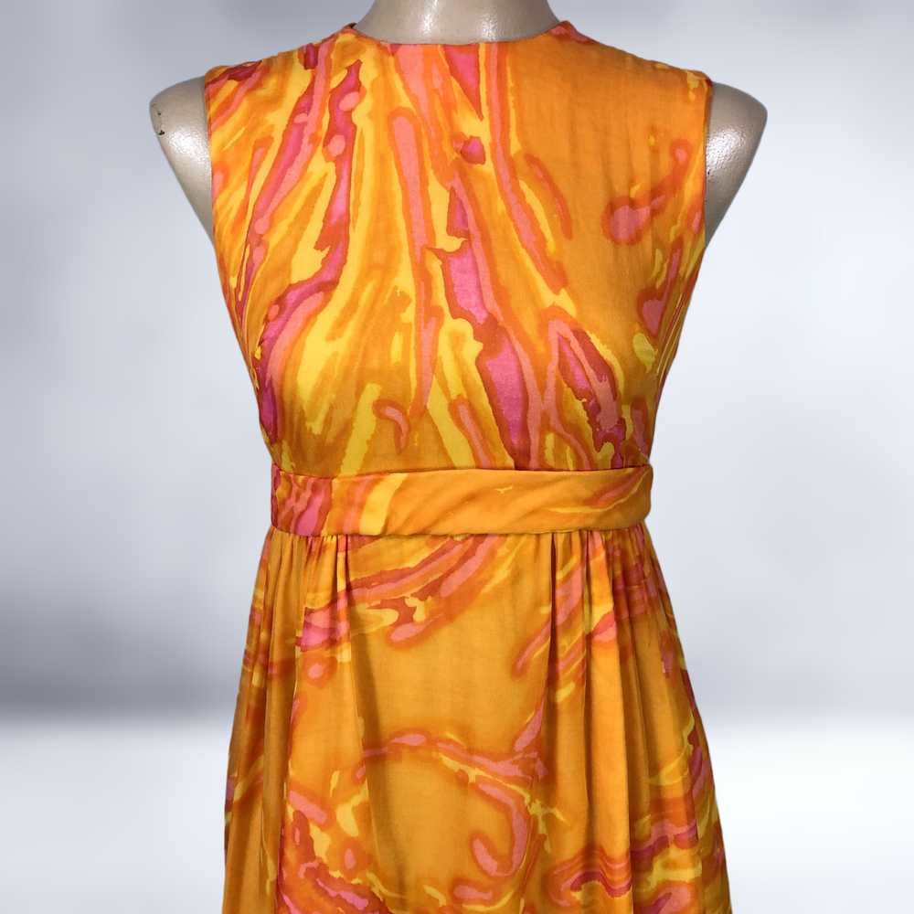 60s vintage Sheer Psychedelic Orange & Pink Swirl… - image 6