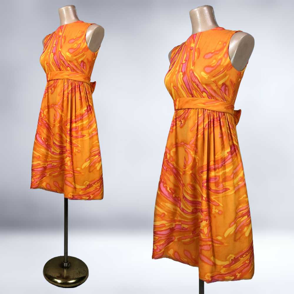 60s vintage Sheer Psychedelic Orange & Pink Swirl… - image 7