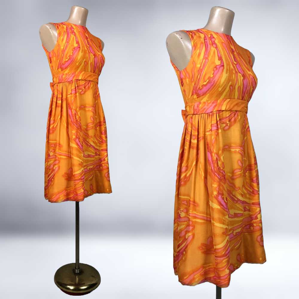 60s vintage Sheer Psychedelic Orange & Pink Swirl… - image 8