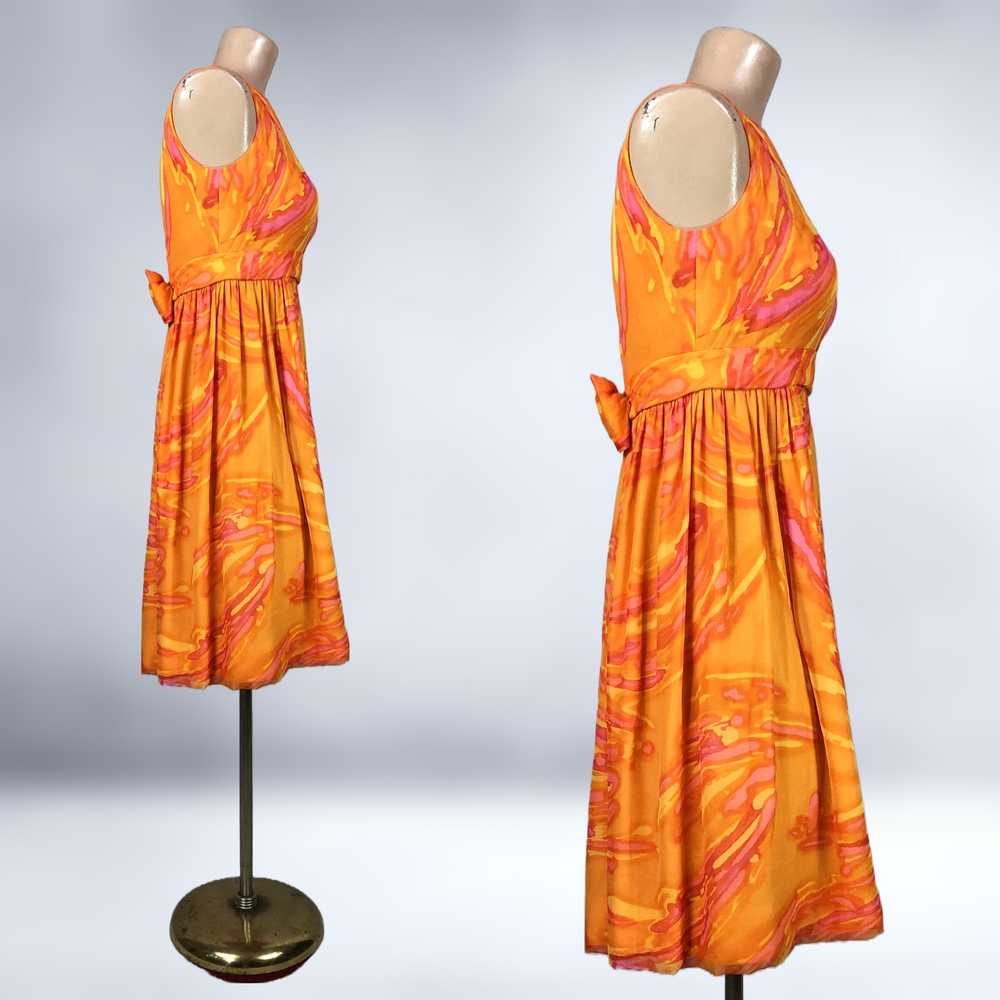 60s vintage Sheer Psychedelic Orange & Pink Swirl… - image 9