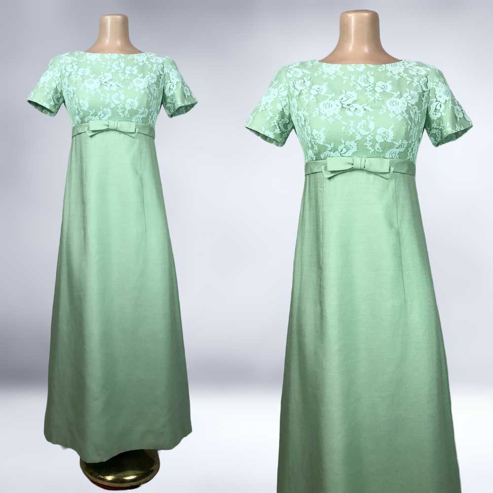 60s Vintage Sage Green Shantung and Lace Formal M… - image 3