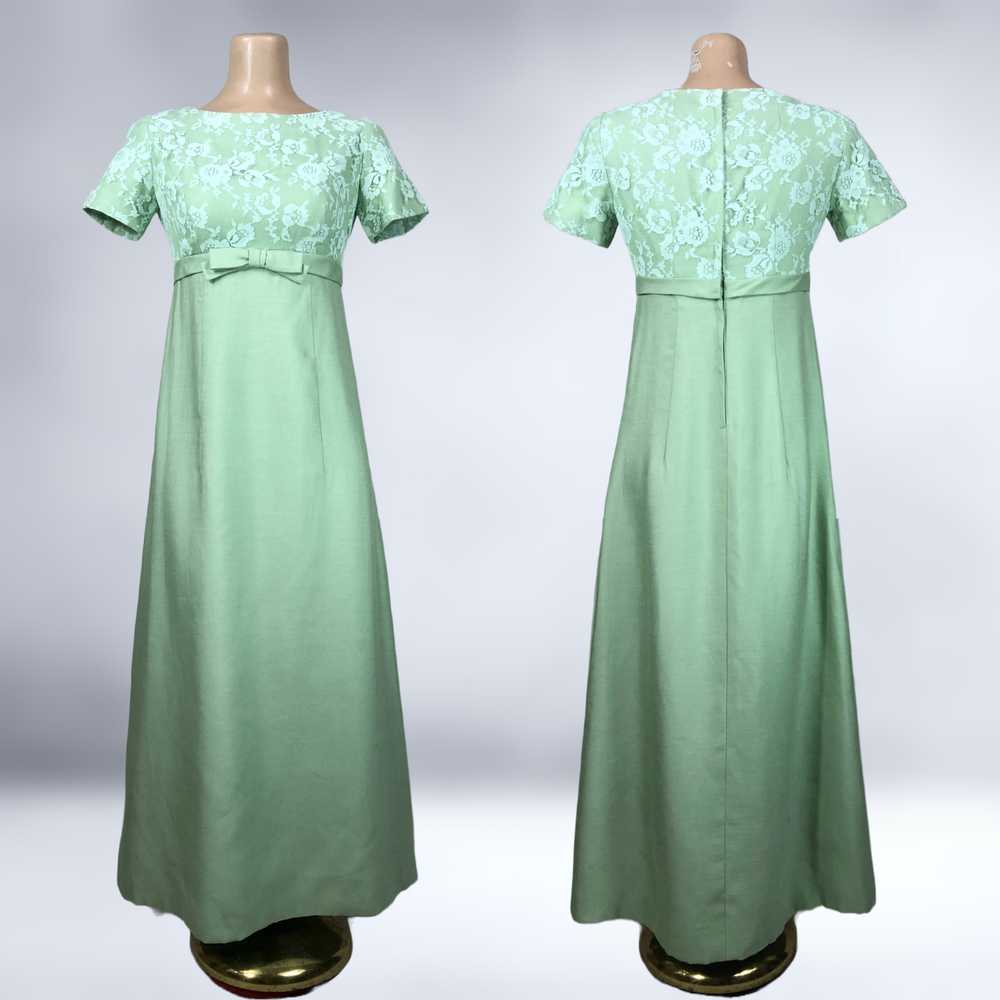 60s Vintage Sage Green Shantung and Lace Formal M… - image 4