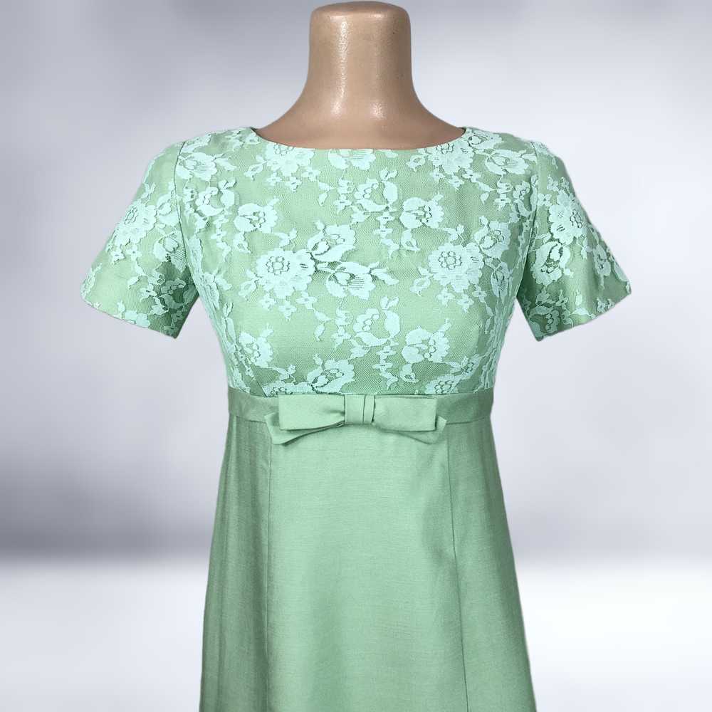 60s Vintage Sage Green Shantung and Lace Formal M… - image 5