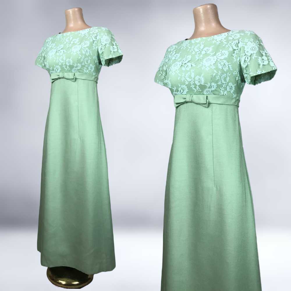 60s Vintage Sage Green Shantung and Lace Formal M… - image 6