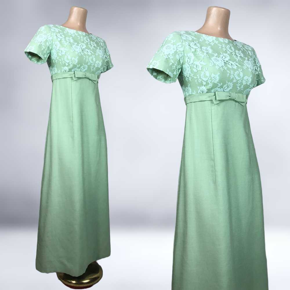 60s Vintage Sage Green Shantung and Lace Formal M… - image 7