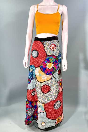 Vintage 60s Patchwork Skirt, Handmade Long Hippie 