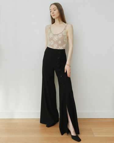 Black Mega Flares with Button Down Leg Slit