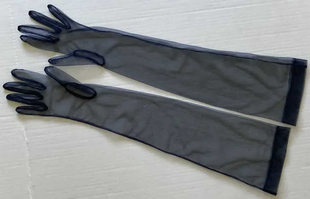 Vintage Sexy Navy Blue Sheer Nylon Opera Length G… - image 3