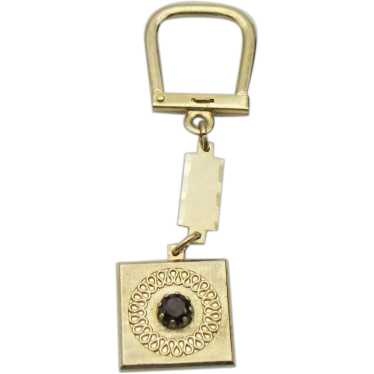 Vintage 1970s Signed Swank Golden Metal Garnet Key