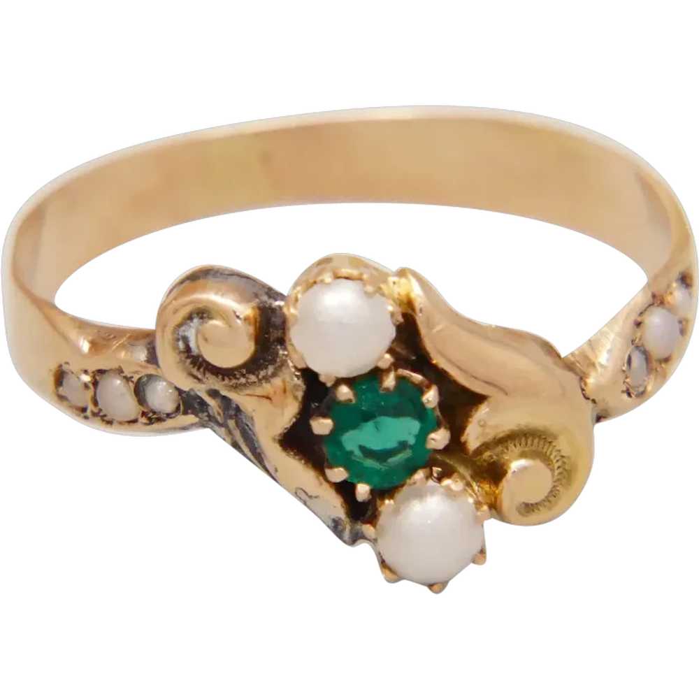 Antique Biedermeier Demantoid & Freshwater Pearl … - image 1