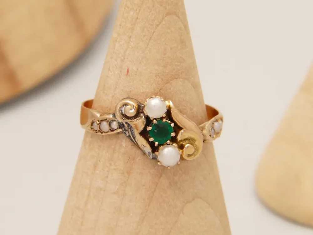 Antique Biedermeier Demantoid & Freshwater Pearl … - image 2