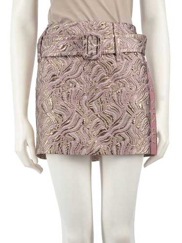 Prada Metallic Logo Jacquard Belted Mini Skirt