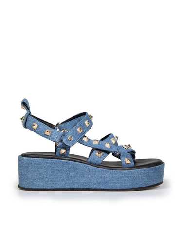 Maje Blue Denim Studded Strap Platform Sandals