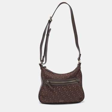 DKNY Brown Monogram Canvas and Leather Crossbody … - image 1