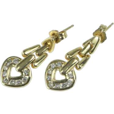 14K Vintage Diamond Heart Love Symbol Dangle Earri