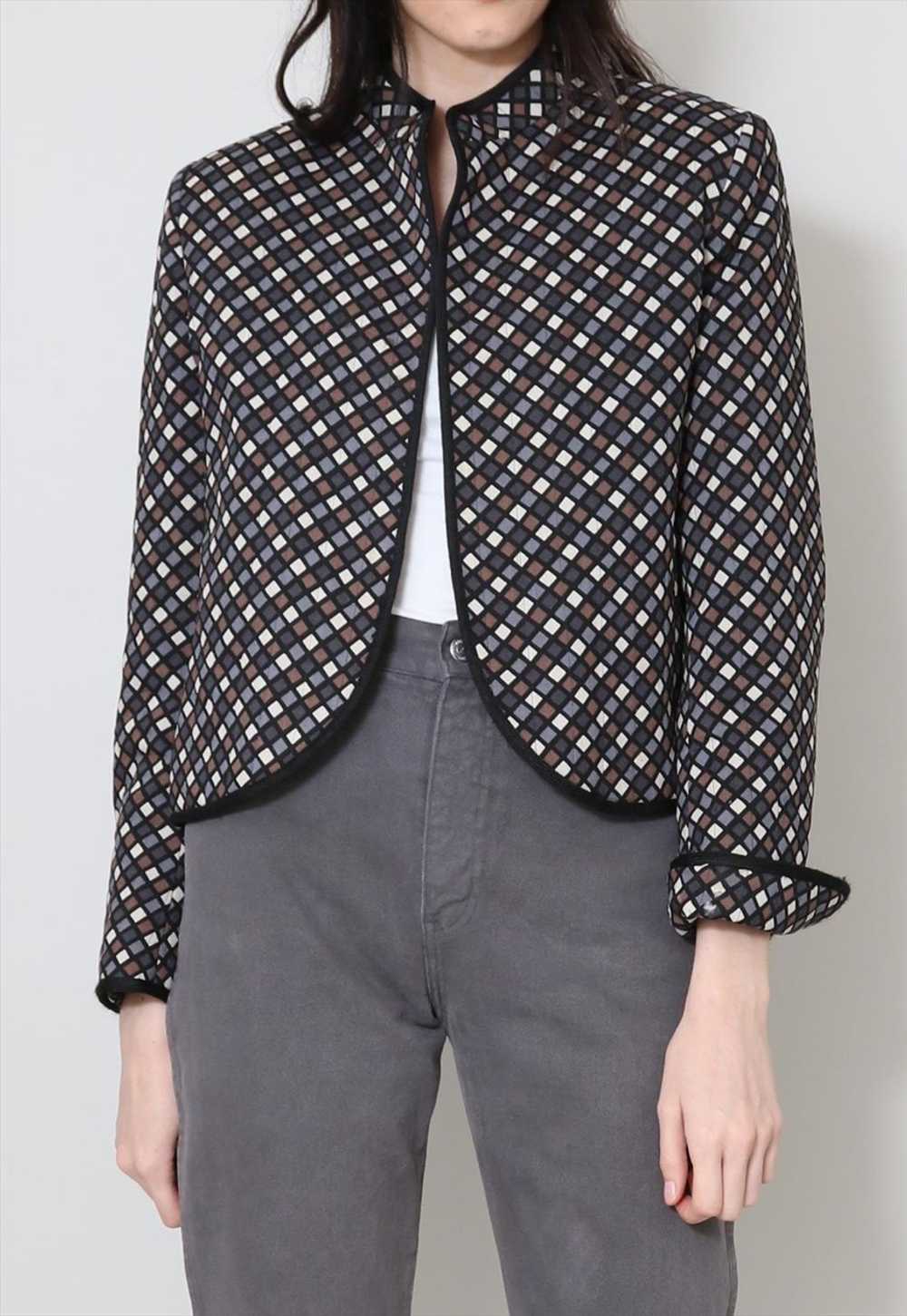 Jaeger Vintage 70's Ladies Jacket Grey Wool Check… - image 2