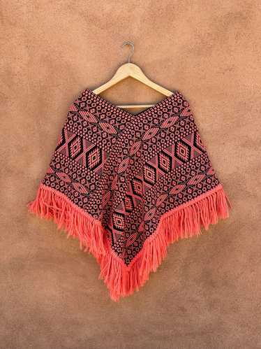 Salmon Embroidered Poncho with Fringe