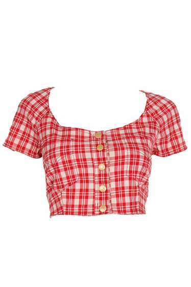 1990s Moschino Jeans Red & White Plaid Cotton Crop