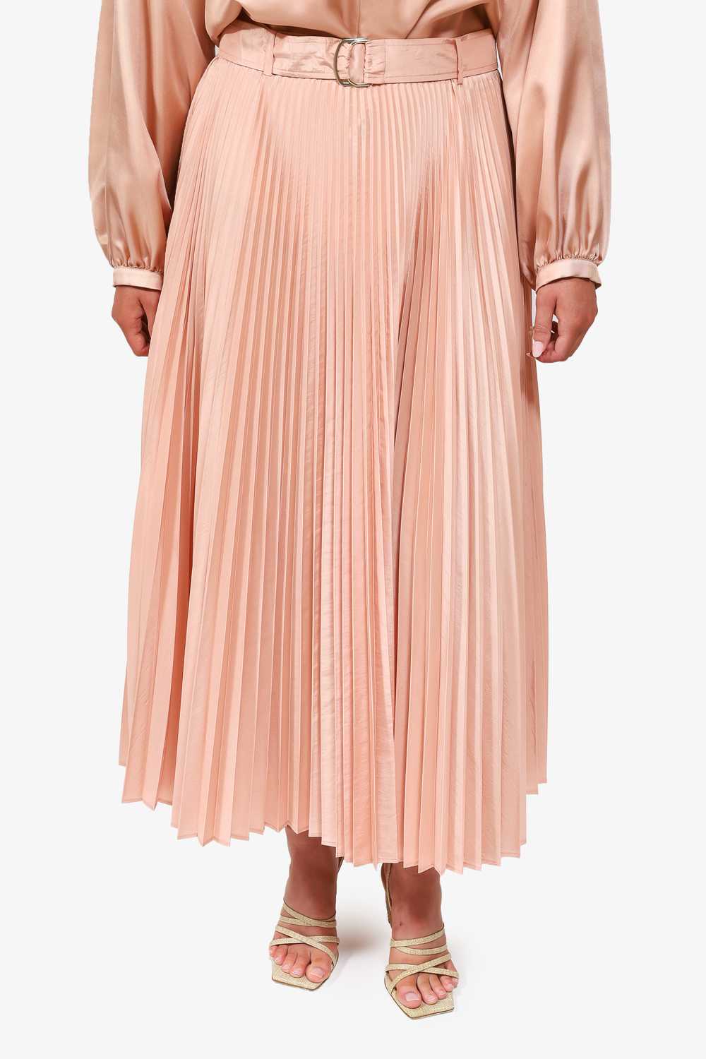 Max Mara Pink Silk Pleated Belted Midi Skirt Size… - image 3