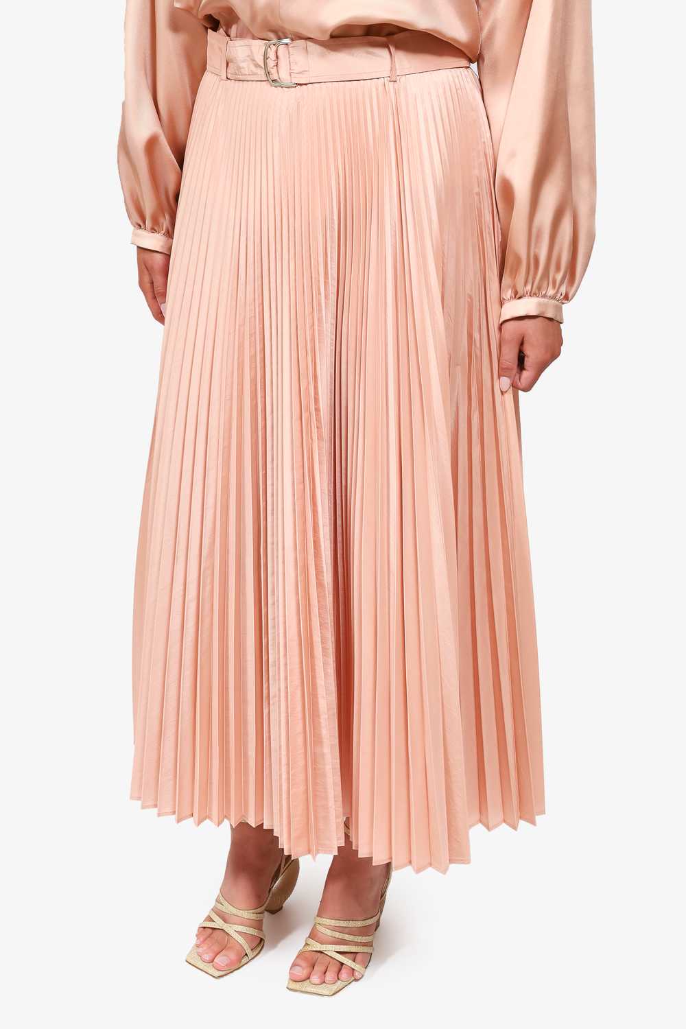 Max Mara Pink Silk Pleated Belted Midi Skirt Size… - image 4