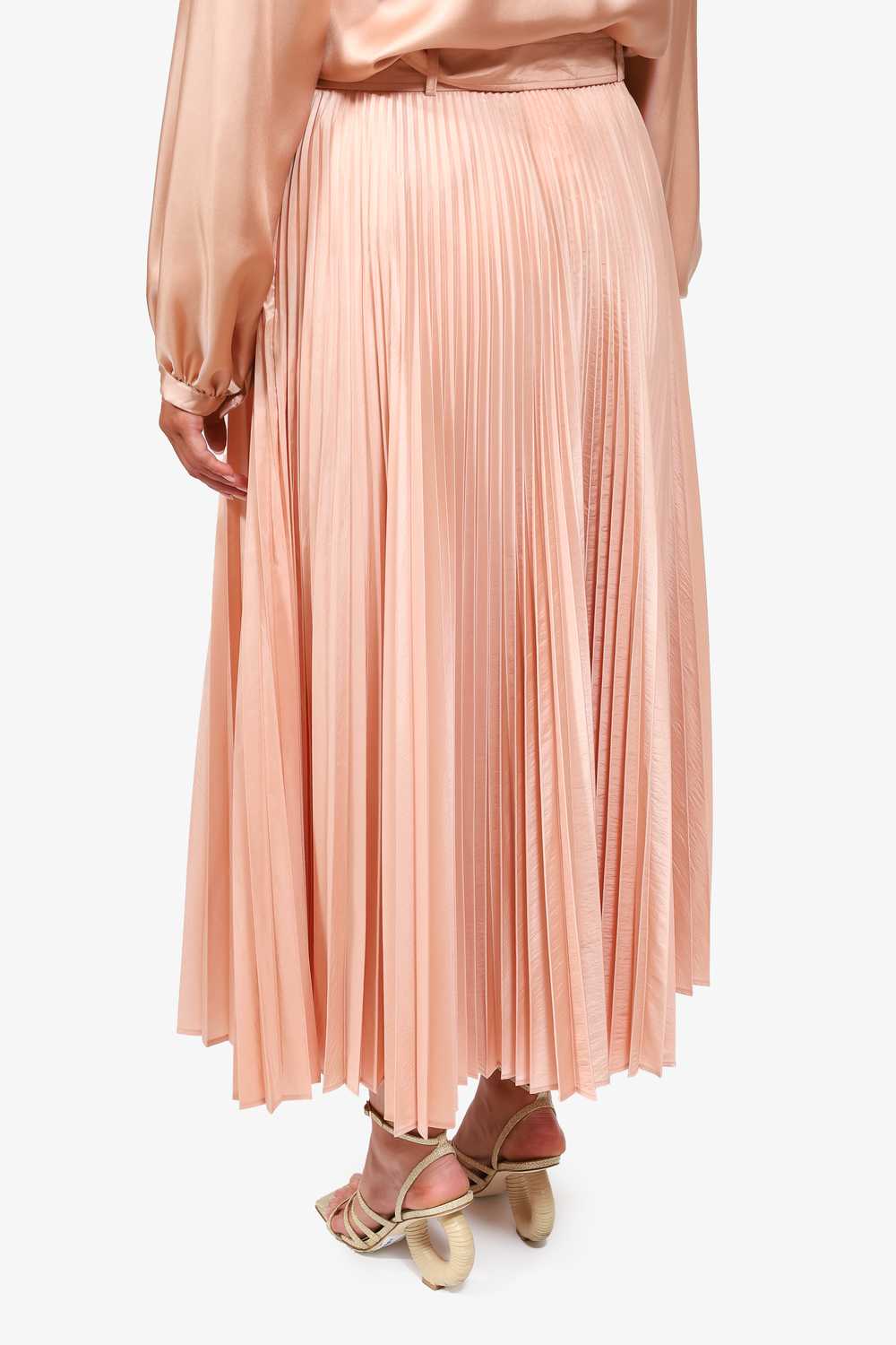 Max Mara Pink Silk Pleated Belted Midi Skirt Size… - image 5