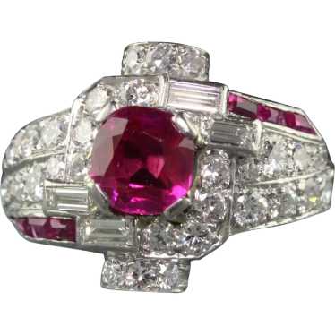 Antique Art Deco Platinum Burma Ruby and Diamond … - image 1