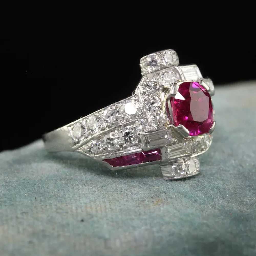 Antique Art Deco Platinum Burma Ruby and Diamond … - image 3