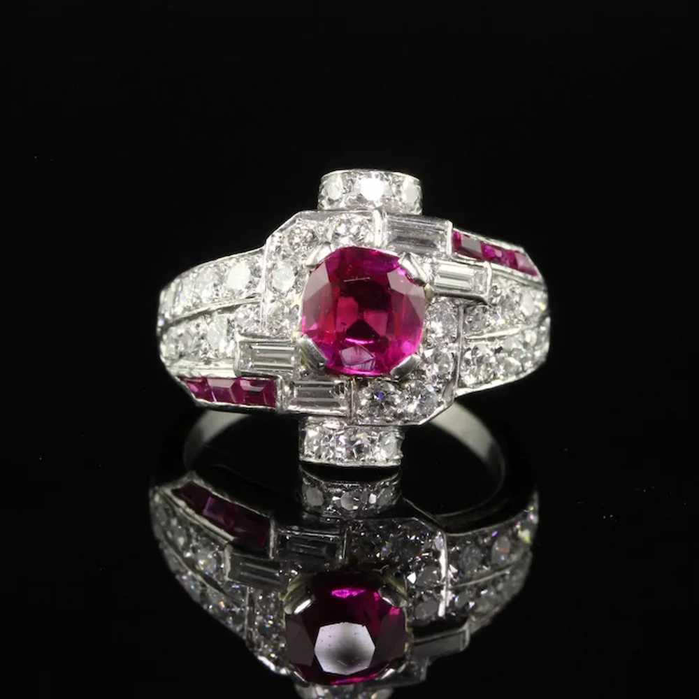 Antique Art Deco Platinum Burma Ruby and Diamond … - image 5