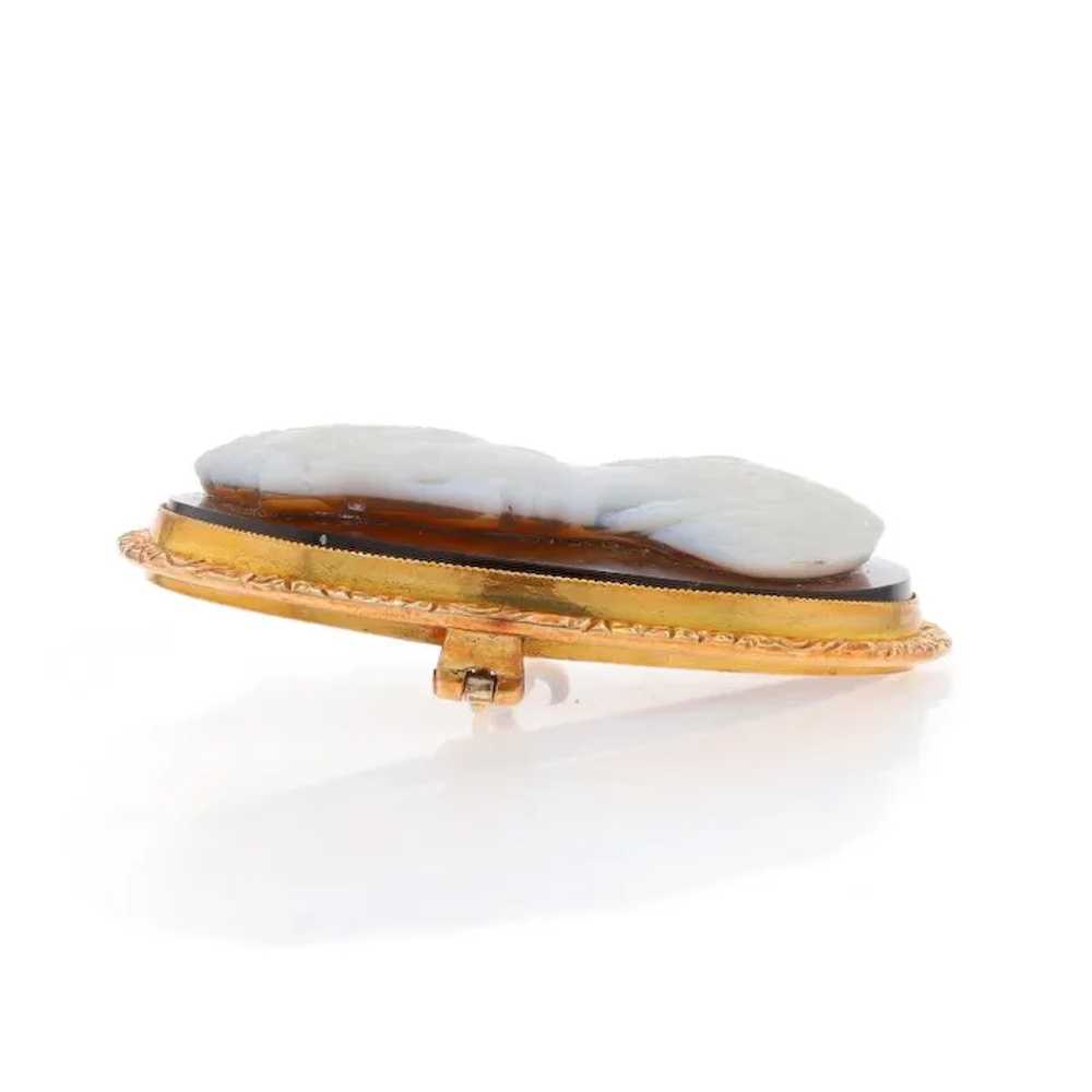 Yellow Gold Banded Agate/Hardstone Victorian Broo… - image 2