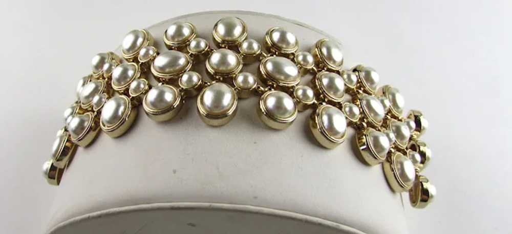Signed Gold Tone Faux Pearl Bracelet - image 10