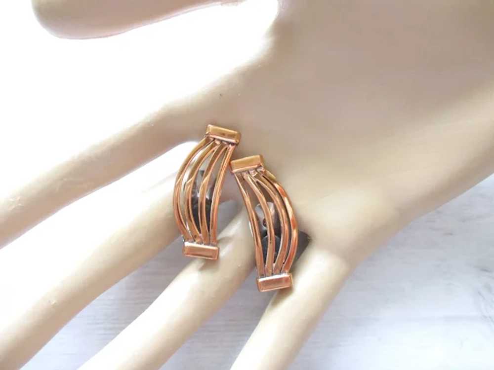 Vintage Renoir Copper Clip On Earrings Shiny - image 2