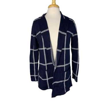 Loft LOFT Navy White Plaid Sweater Knit Blazer Jac