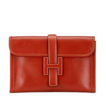 Red Hermès Box Calf Jige PM Clutch Bag